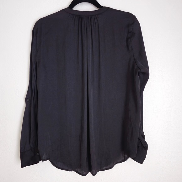 Simply Vera‎ Wang Black Long Sleeve V-Neck Blouse Top Size L Roll Sleeves - Picture 5 of 11